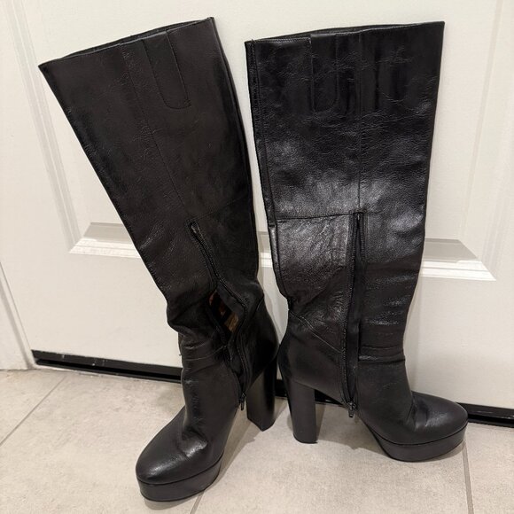 Aldo Black Knee High Leather Boots - Picture 1 of 11
